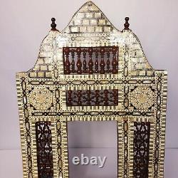 Large Moroccan Handmade Mother of Pearl Inlay Wood Hanging Wall Mirror Frame 18