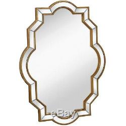 Large Moroccan Inspired Mirrored Edge Framed Wall Mirror with Gold Accents
