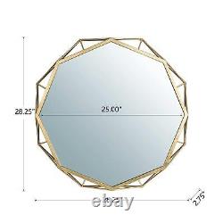 Large Octagonal Round Wall Mirror Gold Metal 3-Dimensional Frame Glam Accent