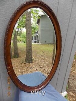 Large Older Carved Mahogany Frame Oval Mirror From England 39.5 X 25.5 FREE S&H