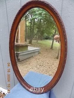 Large Older Carved Mahogany Frame Oval Mirror From England 39.5 X 25.5 FREE S&H