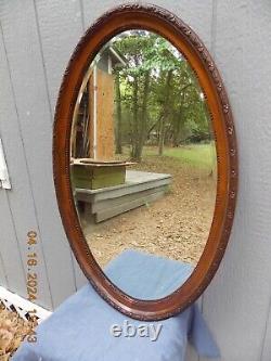 Large Older Carved Mahogany Frame Oval Mirror From England 39.5 X 25.5 FREE S&H