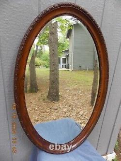 Large Older Carved Mahogany Frame Oval Mirror From England 39.5 X 25.5 FREE S&H