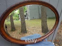 Large Older Carved Mahogany Frame Oval Mirror From England 39.5 X 25.5 FREE S&H