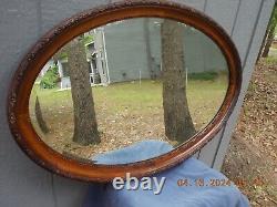 Large Older Carved Mahogany Frame Oval Mirror From England 39.5 X 25.5 FREE S&H