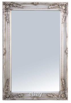 Large Ornate Antique Silver Wall Mirror 60cm x 90cm With ornate Detail on Frame