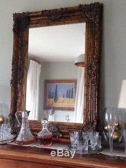 Large Ornate Gilt Framed Mirror. Over Mantel Wall Mounted Vintage