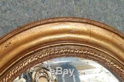 Large Ornate Gold Hard Resin 38 Round Beveled Framed Wall Mirror