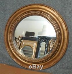 Large Ornate Gold Hard Resin 38 Round Beveled Framed Wall Mirror
