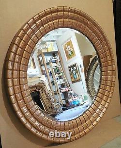 Large Ornate Gold Hard Resin 41 Round Beveled Framed Wall Mirror