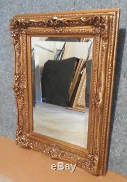 Large Ornate Gold Solid Wood 25x33 Rectangle Beveled Framed Wall Mirror