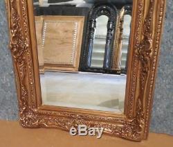 Large Ornate Gold Solid Wood 25x33 Rectangle Beveled Framed Wall Mirror