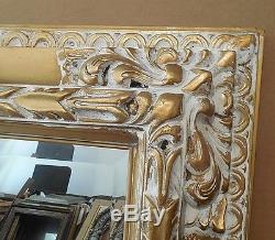 Large Ornate Gold Solid Wood 36x48 Rectangle Beveled Framed Wall Mirror