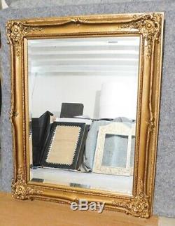 Large Ornate Gold Solid Wood 41x51 Rectangle Beveled Framed Wall Mirror