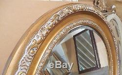 Large Ornate Gold Solid Wood 46 Round Beveled Framed Wall Mirror