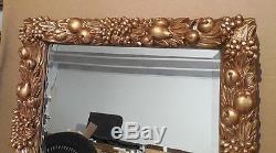 Large Ornate Gold Wood/Resin 31x31 Rectangle Beveled Fruit Framed Wall Mirror