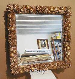 Large Ornate Gold Wood/Resin 31x31 Rectangle Beveled Fruit Framed Wall Mirror