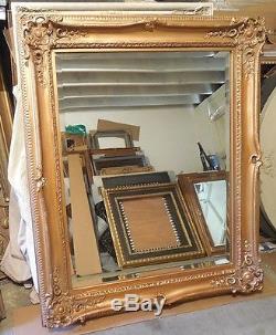 Large Ornate Gold Wood/Resin 40x48 Rectangle Beveled Framed Wall Mirror
