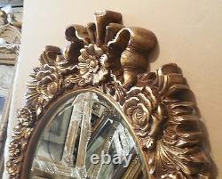 Large Ornate Hard Resin 28x42 Oval Beveled Framed Wall Mirror