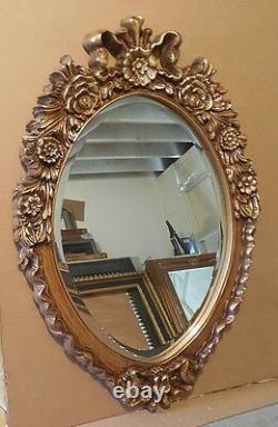 Large Ornate Hard Resin 28x42 Oval Beveled Framed Wall Mirror