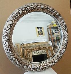 Large Ornate Hard Resin 29 Round Beveled Framed Wall Mirror
