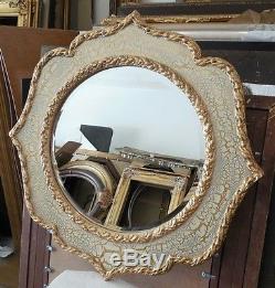 Large Ornate Hard Resin 32 Round Beveled Framed Wall Mirror