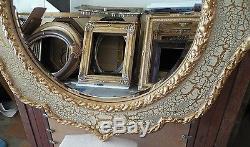 Large Ornate Hard Resin 32 Round Beveled Framed Wall Mirror