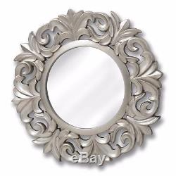 Large Ornate Silver Round Wall Mirror Antique Baroque Vintage Shabby Chic 103cm