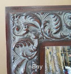 Large Ornate Solid Wood 27x31 Rectangle Beveled Framed Wall Mirror