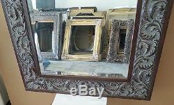 Large Ornate Solid Wood 27x31 Rectangle Beveled Framed Wall Mirror
