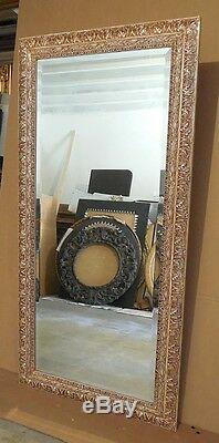 Large Ornate Solid Wood 29x59 Rectangle Beveled Framed Wall Mirror