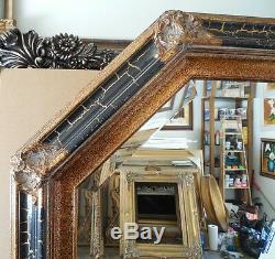 Large Ornate Solid Wood 32x44 Arched Beveled Framed Wall Mirror