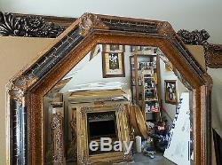 Large Ornate Solid Wood 32x44 Arched Beveled Framed Wall Mirror