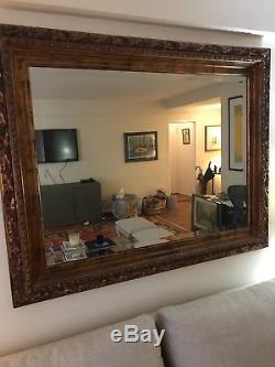 Large Ornate Solid Wood 60 wide X 48 Rectangle Beveled Framed Wall Mirror