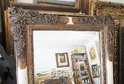 Large Ornate Wood/Hard Resin 44x54 Rectangle Beveled Framed Wall Mirror