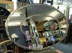 Large Oval Diamond Crystal Diamante Glass Silver Bevelled Wall Mirror 120x80cm