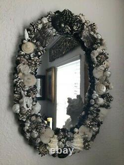 Large Oval Exotic Seashell Coral Wall Mirror