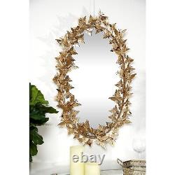 Large Oval Oblong Glam Wall Mirror, 3D Gold Metal Butterflies Frame Easy to Hang
