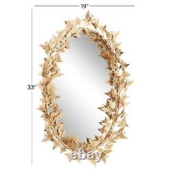 Large Oval Oblong Glam Wall Mirror, 3D Gold Metal Butterflies Frame Easy to Hang