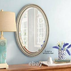 Large Oval Wall Mirror Antiqued Silver Beaded Bathroom Bedroom Foyer Hall Decor