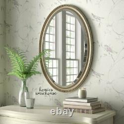 Large Oval Wall Mirror Antiqued Silver Beaded Bathroom Bedroom Foyer Hall Decor