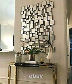Large Oversized Wall Art Sculptural Mirror Asymmetric Squares Antique Gold Frame
