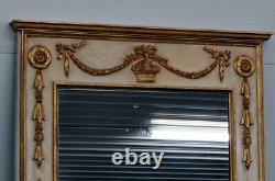 Large Painted & Gilded Carved Wood French Louis XV Style Wall Mirror