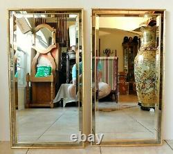Large Pair Vintage 38 LaBarge Faux Bamboo Gold Gilt Wood Beveled Wall Mirrors
