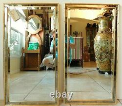 Large Pair Vintage 38 LaBarge Faux Bamboo Gold Gilt Wood Beveled Wall Mirrors