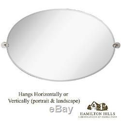Large Pivot Oval Mirror With Polished Chrome Wall Anchors Silver Backed Adj