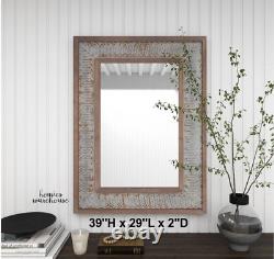 Large Rectangle Wall Mirror Rustic Wood Iron Cottage Farm Accent Bathroom Vanity