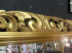 Large Renaissance Antique Gold Ornate Beveled Wall Mirror 123x93cm Wood Frame