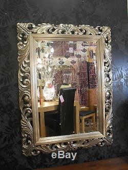 Large Renaissance Antique Silver Ornate Bevelled Wall Mirror 123x93cm Wood Frame