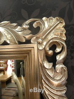 Large Renaissance Antique Silver Ornate Bevelled Wall Mirror 123x93cm Wood Frame